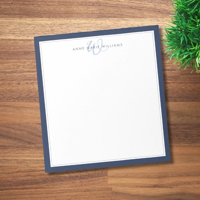 Minimalist Navy Blue Two Border Monogram Notepad (Creator Uploaded)