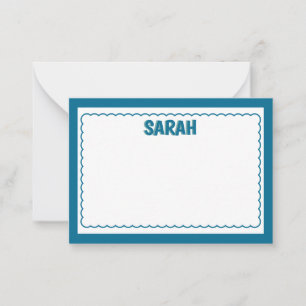 Minimalist Navy Blue Two Border Monogram, scallop  Note Card