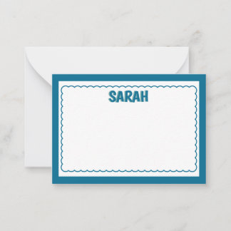 Minimalist Navy Blue Two Border Monogram, scallop Note Card