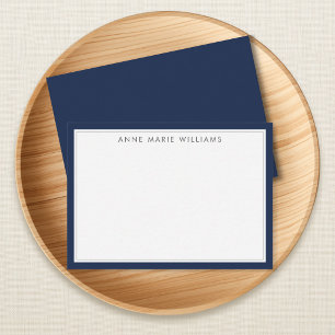 Minimalist Navy Blue Two Border Name Note Card