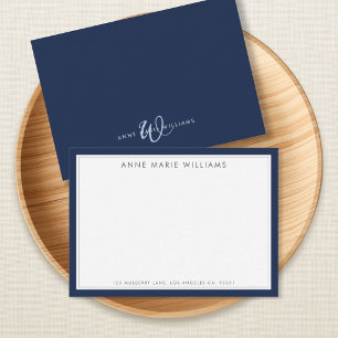 Minimalist Navy Blue Two Border Name Note Card