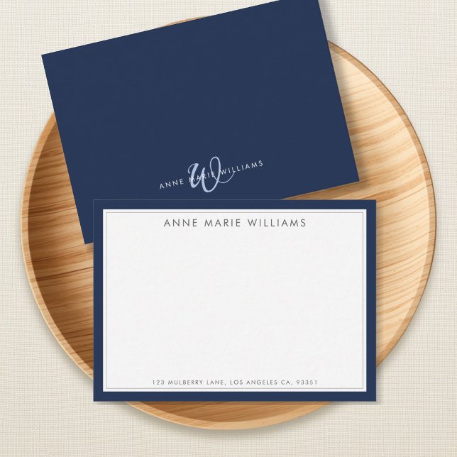 Minimalist Navy Blue Two Border Name Note Card (Creator Uploaded)