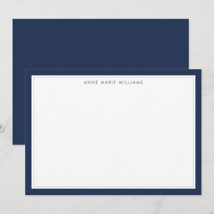 Minimalist Navy Blue Two Border Name Note Card