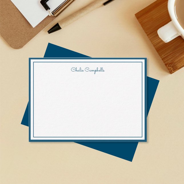 Minimalist Navy Blue Two Border, signature Note Card (Creator Uploaded)