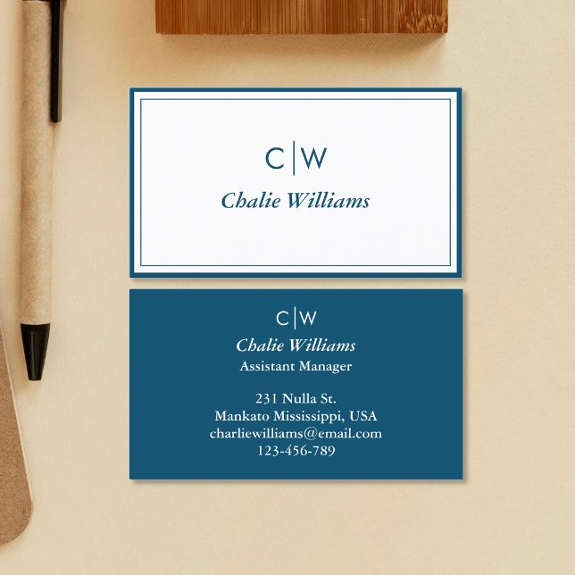 Minimalist Navy Blue Two Borders  Business Card (Creator Uploaded)