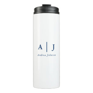 Minimalist Navy Blue Two Monogram Name Thermal Tumbler