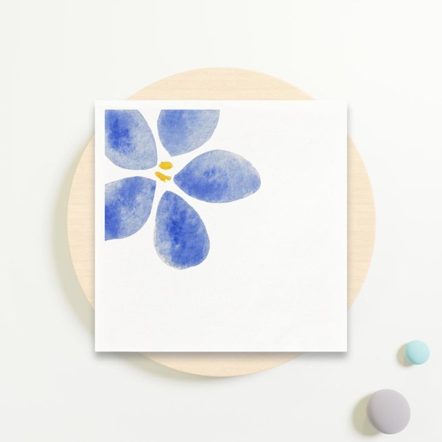 Minimalist Navy Blue Watercolor Floral Napkins (Creator Uploaded)