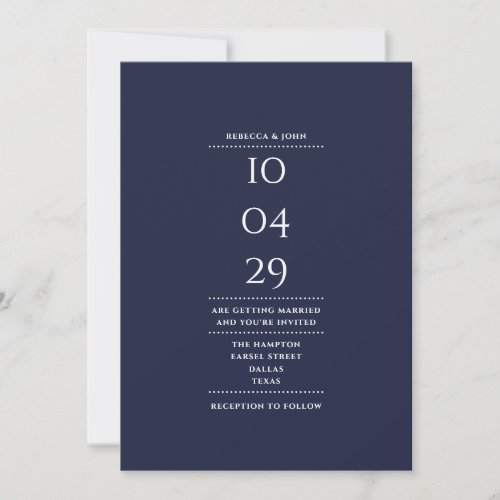 Minimalist Navy Blue Wedding Date QR Code Invitation