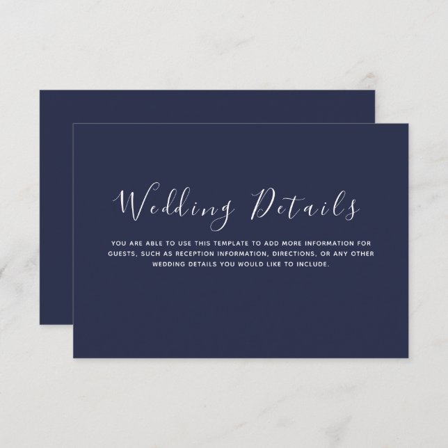 Minimalist Navy Blue Wedding Details  Enclosure Card (Front/Back)