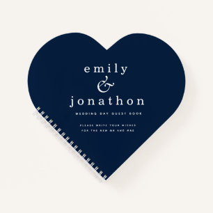 Minimalist Navy Blue Wedding Heart Guest Book