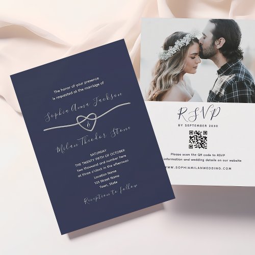 Minimalist Navy Blue Wedding QR Code Invitation