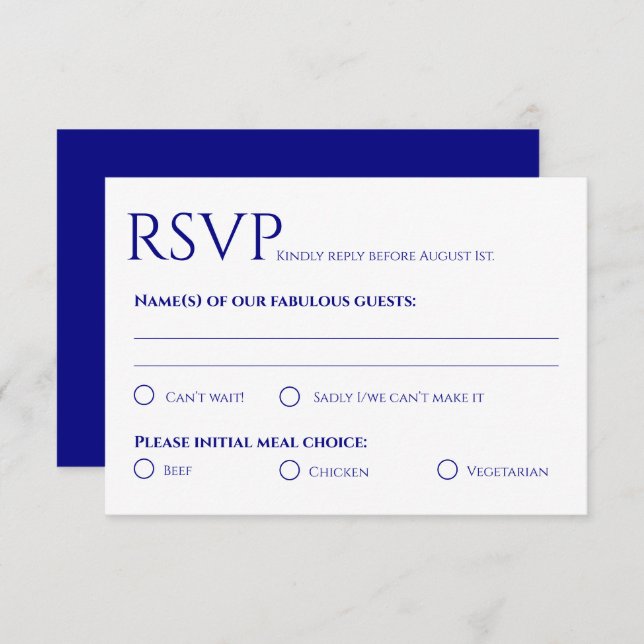 Minimalist Navy Blue Wedding Response Card (Front/Back)