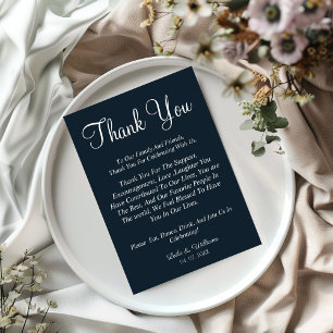 Minimalist navy blue  wedding thank you  card