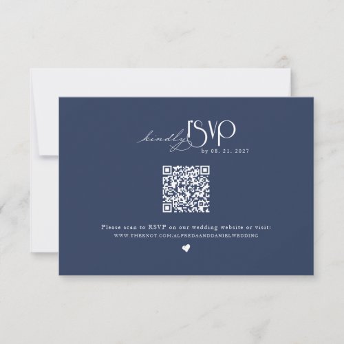 Minimalist Navy Blue Wedding Website RSVP Card