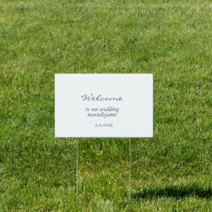 Minimalist Navy Blue Wedding Welcome Yard Sign