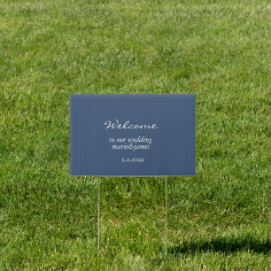 Minimalist Navy Blue Wedding Welcome Yard Sign
