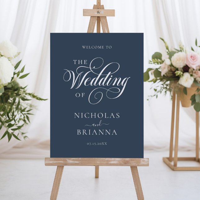 Minimalist Navy Blue Welcome To Our Wedding Foam Board (Creator Uploaded)