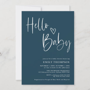 Minimalist Navy Blue White Boy Baby Shower Invitation