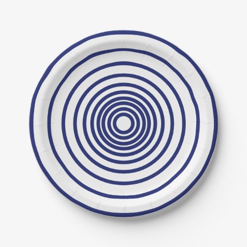 Minimalist navy blue white circles stripes pattern paper plates