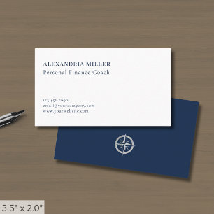 Minimalist Navy Blue White Custom Logo Business Card