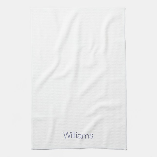 Minimalist navy blue white custom name monogram  kitchen towel (Vertical)
