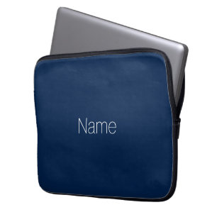 Minimalist navy blue white custom name monogram laptop sleeve