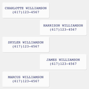 Minimalist navy blue white custom name phone kids' labels