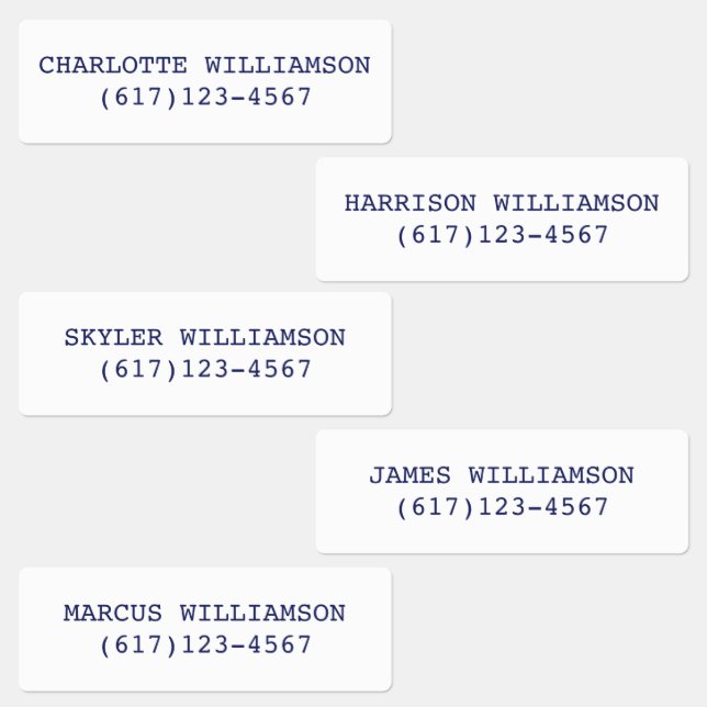 Minimalist navy blue white custom name phone  kids' labels (Group)