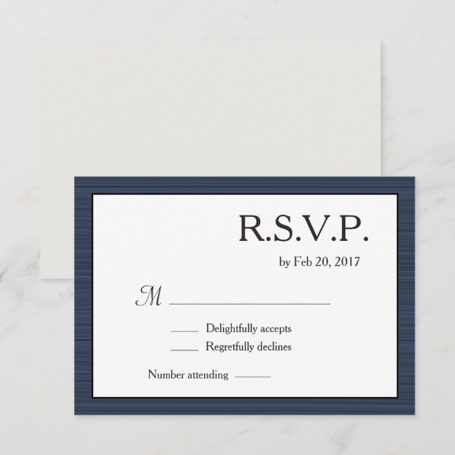 Minimalist Navy Blue White Gray Stripes RSVP Invitation (Front/Back)