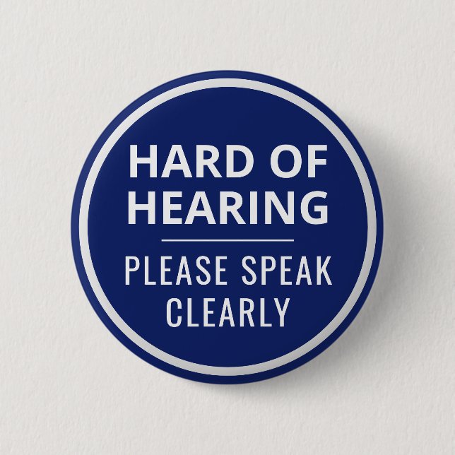 Minimalist Navy Blue White Hard of Hearing Button (Front)