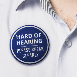 Minimalist Navy Blue White Hard of Hearing Button