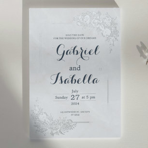 Minimalist Navy Blue White Marble Save The Date Foil Invitation