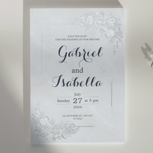 Minimalist Navy Blue White Marble Save The Date  Foil Invitation (Creator Uploaded)