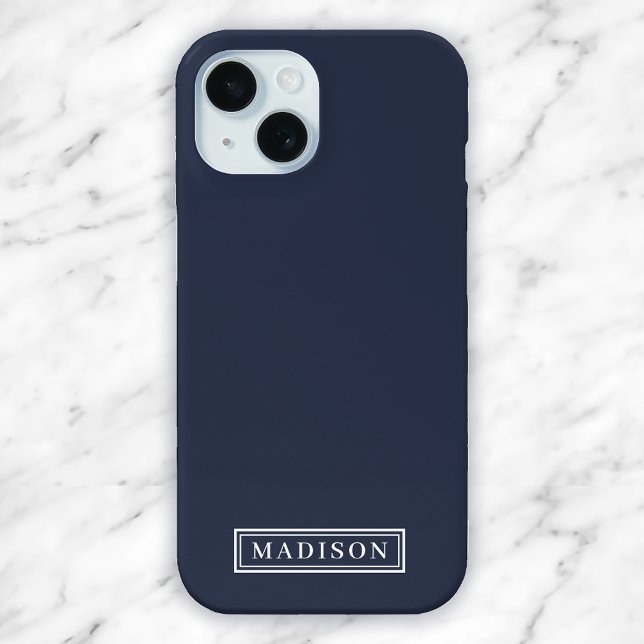 Minimalist Navy Blue White Personalized Name Case-Mate iPhone Case (Creator Uploaded)