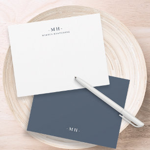 Minimalist Navy Blue White Simple Elegant Monogram Note Card
