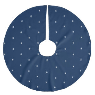 Minimalist navy blue & white snowflakes Christmas Brushed Polyester Tree Skirt
