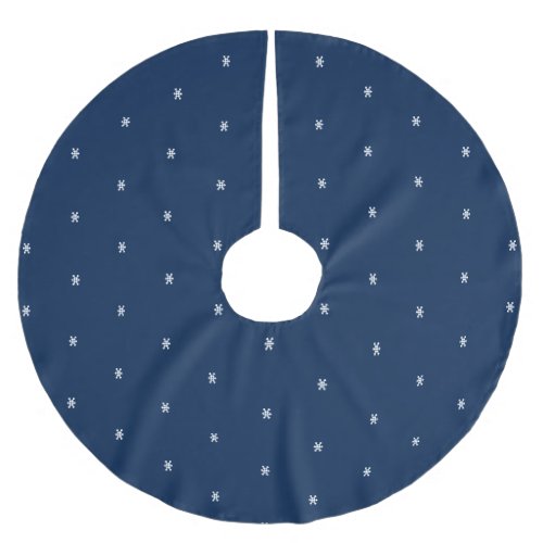 Minimalist navy blue  white snowflakes Christmas Brushed Polyester Tree Skirt