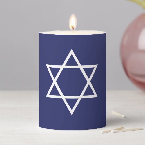 Minimalist navy blue white Star of David Hanukkah Pillar Candle