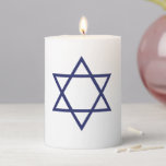 Minimalist navy blue white star of David Hanukkah Pillar Candle<br><div class="desc">Minimalist navy blue and white Star of David Magen David Hanukkah Pillar Candle. Navy blue star of David on white solid plain background. Simple, minimalist, modern, elegant design. These candles are great for Sabbath, Shabbat, Hanukkah, bar mitzvah, bat mitzvah, Jewish Holiday parties as well as for gifts and favors. Check...</div>