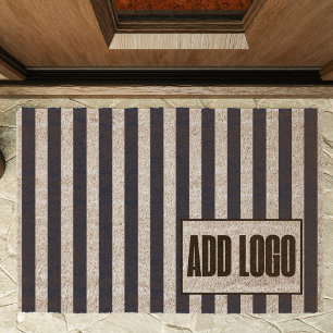 Minimalist Navy Blue White Stripes Business Logo Fiber Doormat