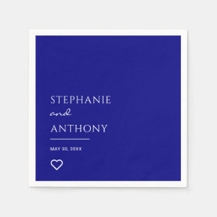 Minimalist Navy Blue with Heart Modern Wedding  Napkins