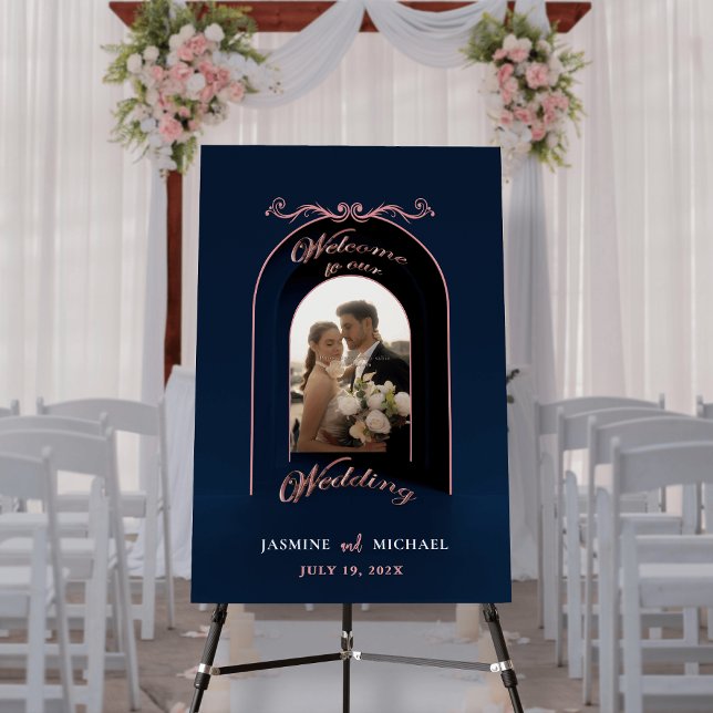 Minimalist Navy Blush Pink Wedding Welcome Sign  (Creator Uploaded)