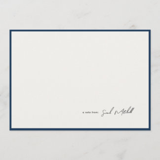 Minimalist Navy Border Personalized Script Note Card