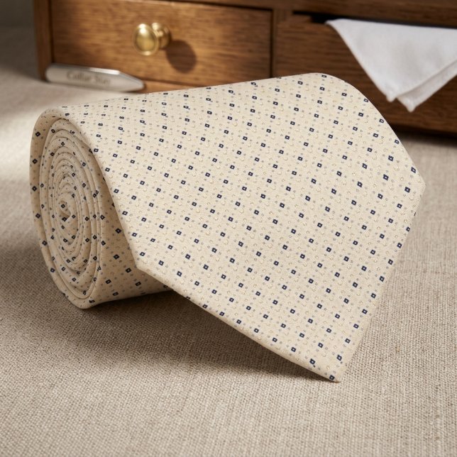 Minimalist Navy Diamond Micro-Pattern on Champagne Neck Tie (Creator Uploaded)