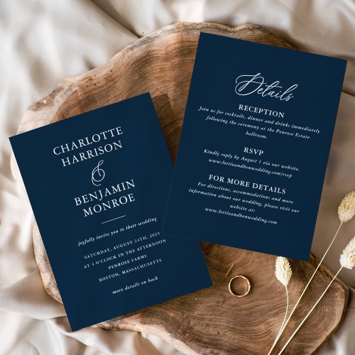 Minimalist Navy Double_Sided Wedding Invitation