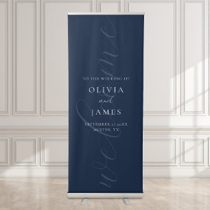 Minimalist Navy Elegant Script Wedding Welcome Retractable Banner