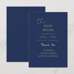 Minimalist Navy Gold The Night Before Wedding  Thank You Card