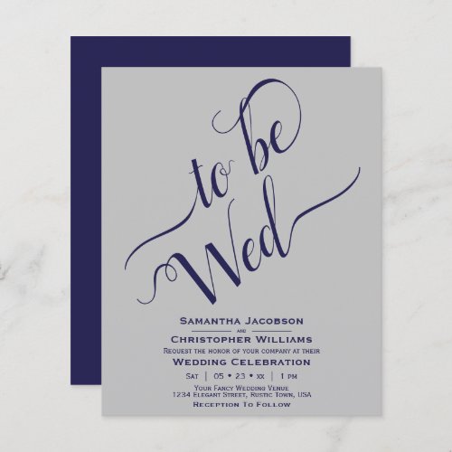 Minimalist Navy  Gray BUDGET Wedding Invitation