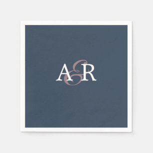 Minimalist Navy Initial Monogram Wedding Napkins