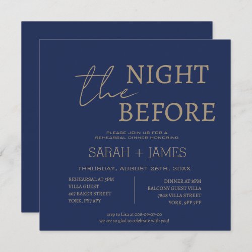 Minimalist Navy Rehearsal Dinner Wedding Square  Invitation